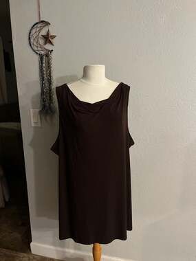 Susan Graver Liquid Knit Sleeveless Cowl Neck Tunic Top Brown Size 3X